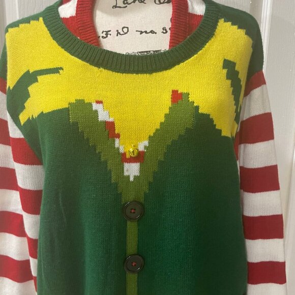 Holidays Christmas ELF KNITTED HOODED SWEATER FESTIVITY FUNNY SIZE XXLARGE - Picture 3 of 16